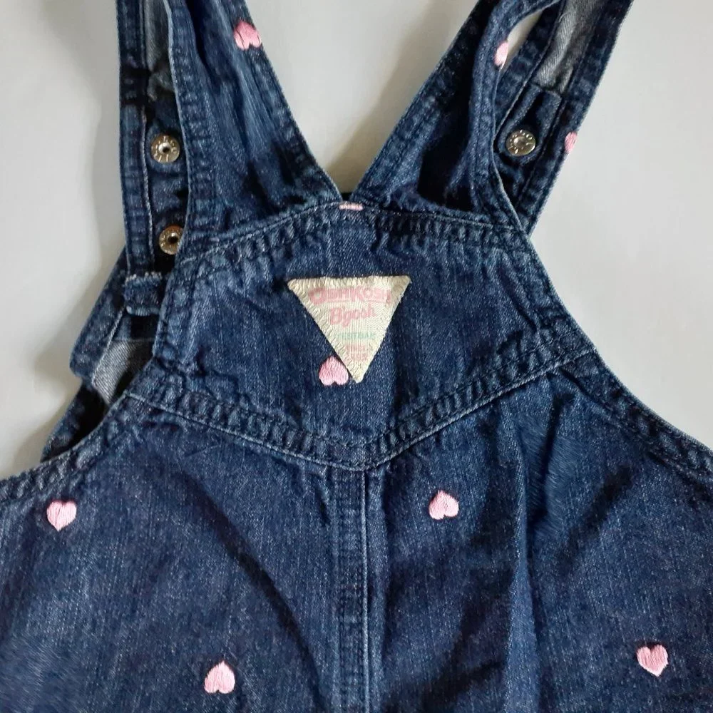 Oshkosh Girls Overalls Denim Jean Hearts Embroidered 18 Months